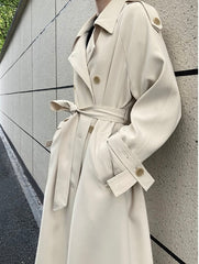 Minimalist Women White Double Breasted Long Trench Coat