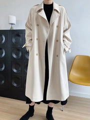 Minimalist Women White Double Breasted Long Trench Coat