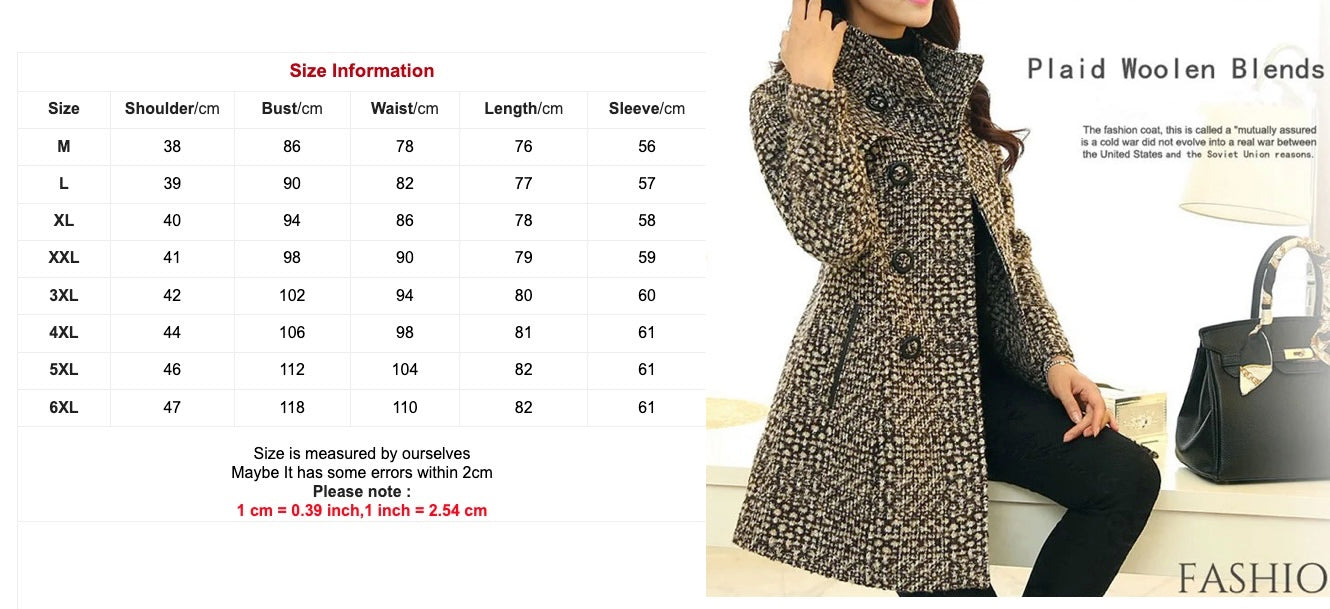 Plus Size Long Wool Coat Elegant Vintage Coat  Jacket