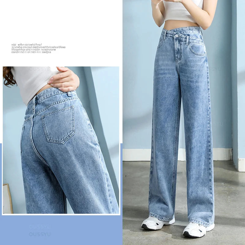 Women Wide Leg Denim Pants Femme Streetwear Baggy Straight Design