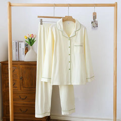 style ladies cotton knitted pajamas suit long-sleeved trousers