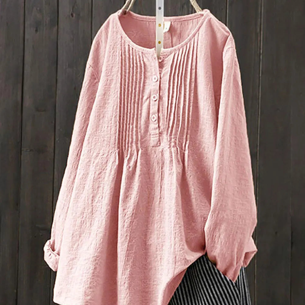 Casual Long Sleeve O Neck Loose Blouse Vintage Shirt Oversized Tops