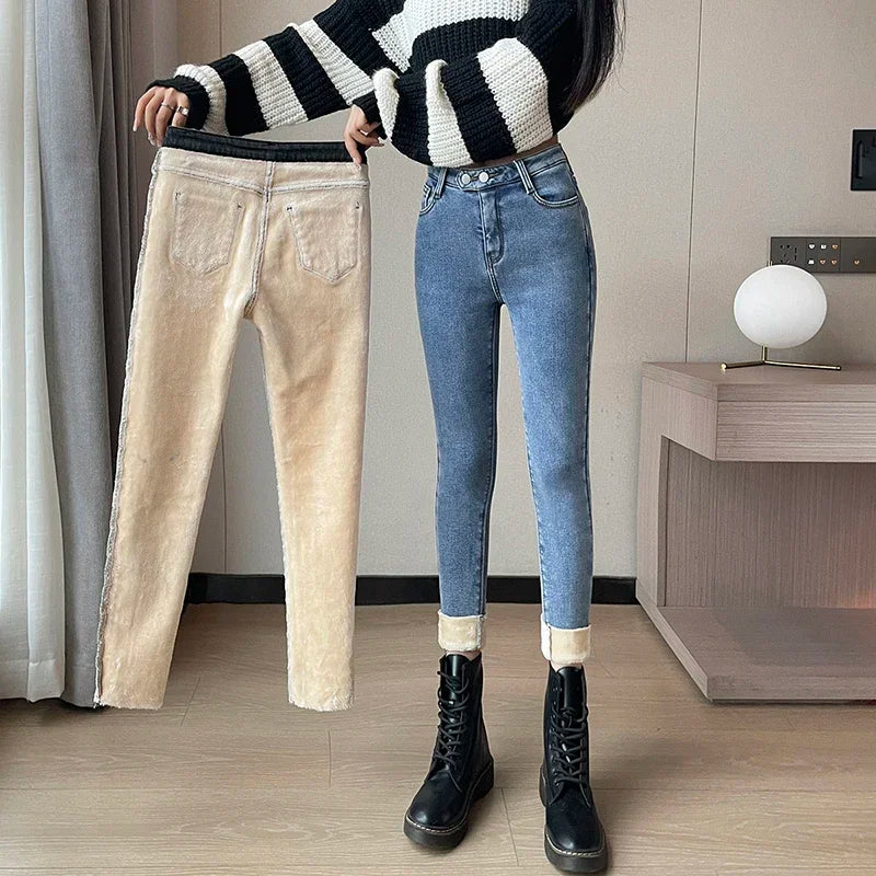 Fleece Skinny Warm Jeans Women Velvet Casual Thick Pencil Pants Basic