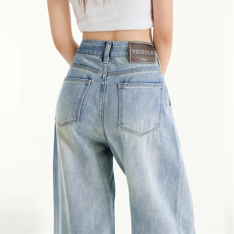 Wide Leg Loose Jeans Light Blue Vintage Denim Pants