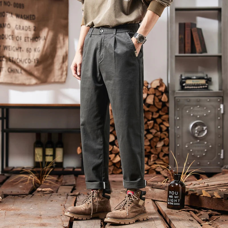 Man Classic Work Stretch Cargo Pants Cotton Baggy Casual Trousers