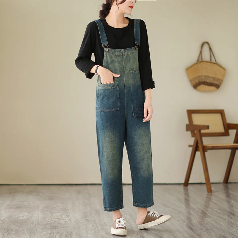 Fashion Gradient Denim Jumpsuit Clothing Overall Vintage Jeans