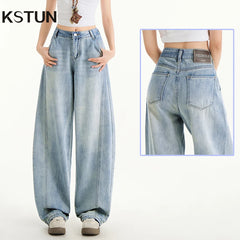 Wide Leg Loose Jeans Light Blue Vintage Denim Pants
