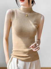 Summer Turtleneck Tank Tops Sleeveless Solid Slim Top