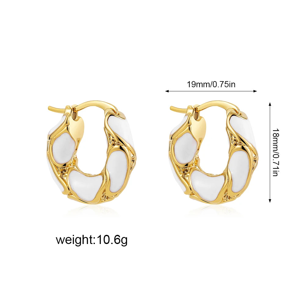 Trendy Enamel Color Metal Texture Small Hoop Earrings