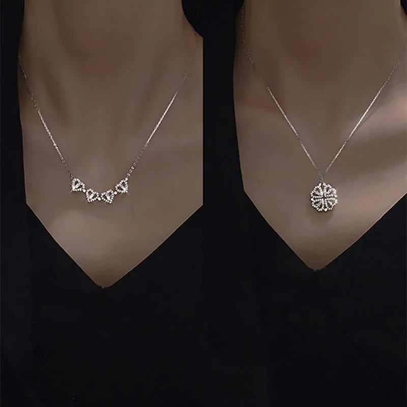 Heart Shaped Four Leaf Clover Pendant Necklace Choker Jewelry