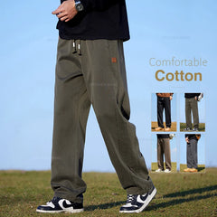 Fashion Men's Straight-leg Cotton Casual Pants Elastic Waist Baggy