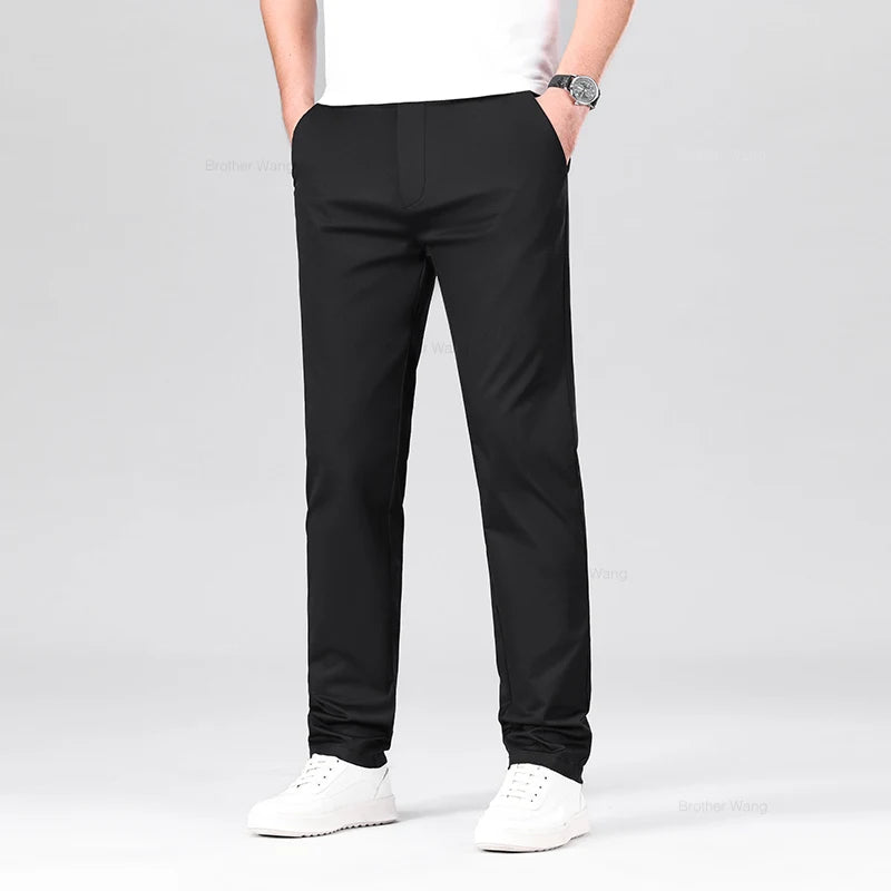 Men's Elastic Casual Pants Classic Solid Color Business Trousers