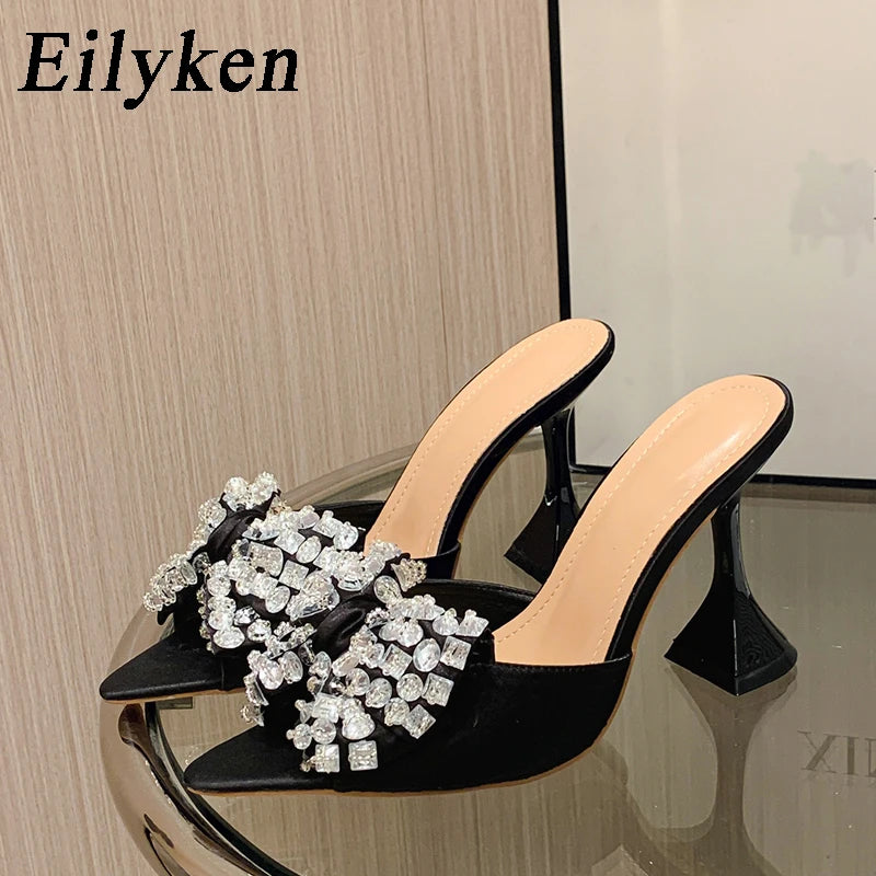 Silk Butterfly-knot Women Slippers Designer High Heels Sandals