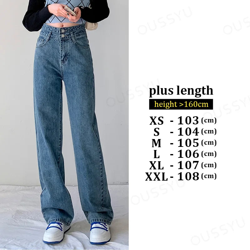 Jeans Women Straight Wide Leg Denim Cream Color High Waisted