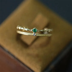 Double Green Zircon Vintage Crown Ring Trend Chain Jewelry