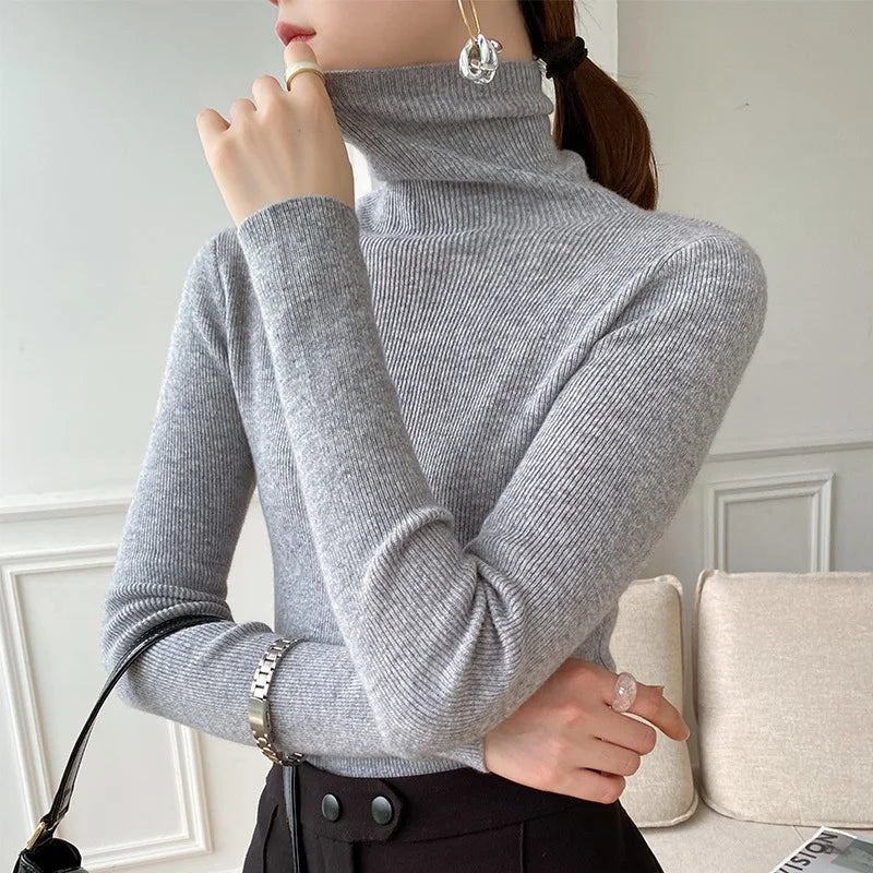 Women Sweater Turtleneck Warm Knitwear Casual Solid Fashion