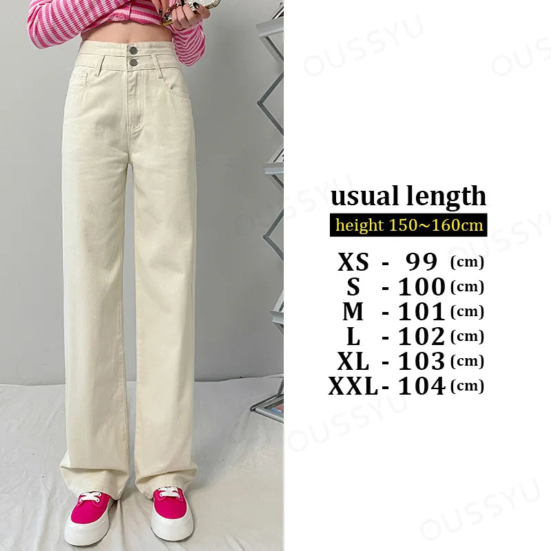 Jeans Women Straight Wide Leg Denim Cream Color High Waisted