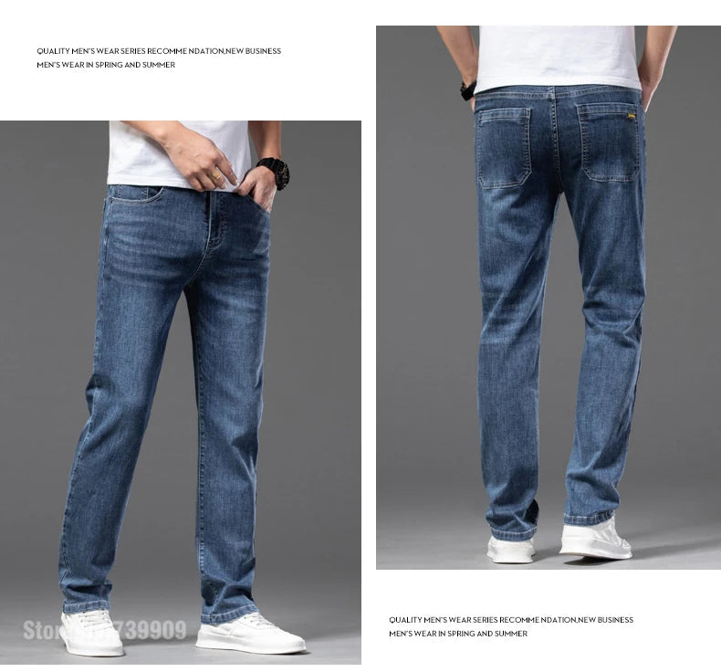 Summer Men's Thin Jeans Elastic Waist Fashion Casual Denim