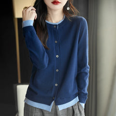 Knitted Cardigan Sweater Clothing O-neck Patchwork Long Sleeve Tops