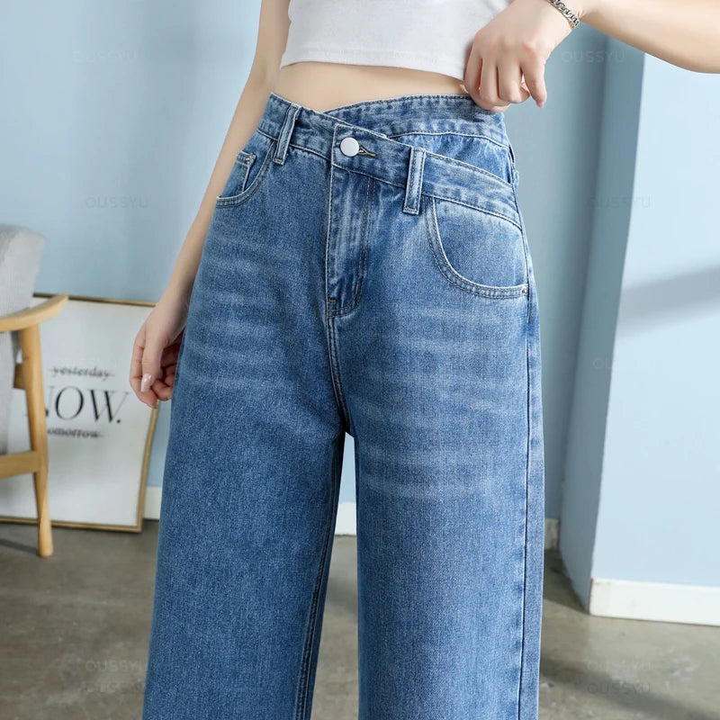 Women Wide Leg Denim Pants Femme Streetwear Baggy Straight Design