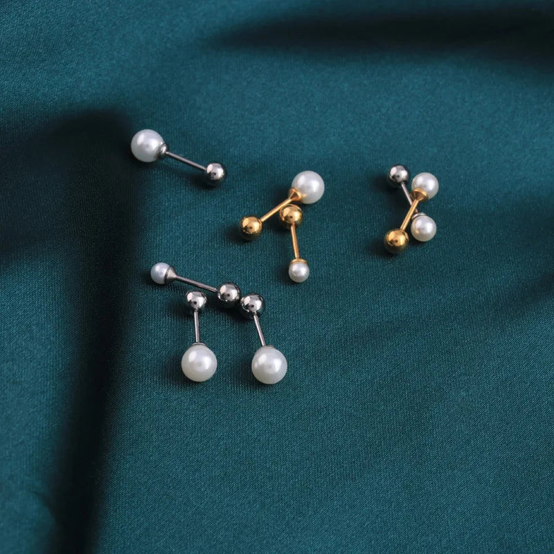 Stainless Steel Pearl Ear Studs Earrings Jewelry