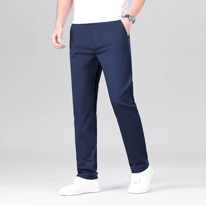 Men's Elastic Casual Pants Classic Solid Color Business Trousers