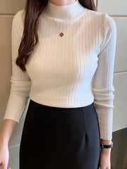 Sweater Slim Jumpers Knitted Solid Pullover Elegant Sweater