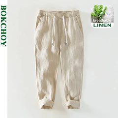 Pure Color Linen Pants Men Clothing Casual Simple Oversize Trousers