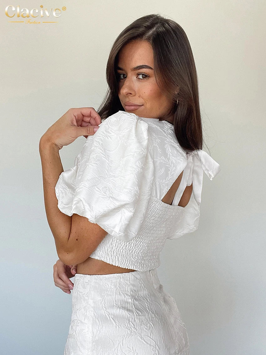 Fashion Loose White 2 Piece Sets Woman Outfit Short Sleeve Crop Top