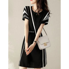 Elegant Fashion Printed Knee Length Robe Short Sleeve Chiffon Dress