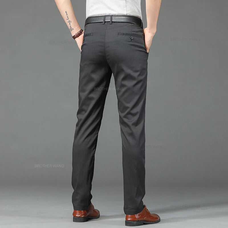 Men Casual Pants Ultra-thin Business Straight Solid Color