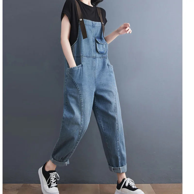 Denim Overalls Women Pockets Pencil Harem Jeans Jumpsuit