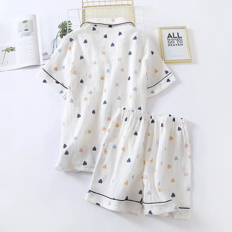 ladies cotton gauze short sleeve shorts pajamas suit