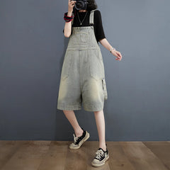 Denim Shorts Jean Overall For Vintage Washed Wide Leg