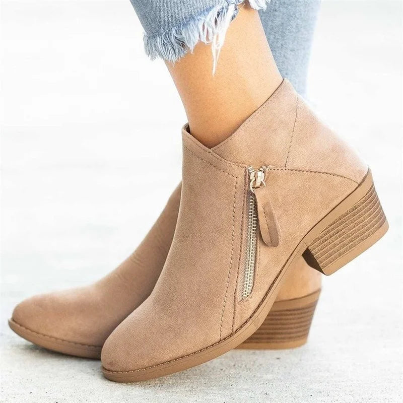 Women Booties Fashion Platform Side Zipper Heeled Ankle Style