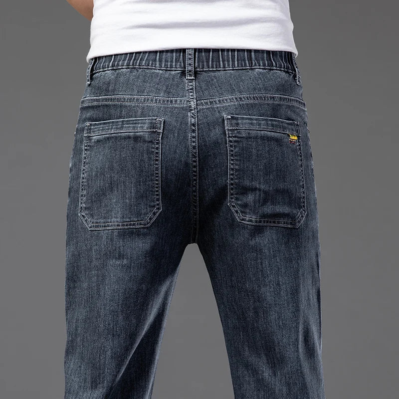 Summer Men's Thin Jeans Elastic Waist Fashion Casual Denim