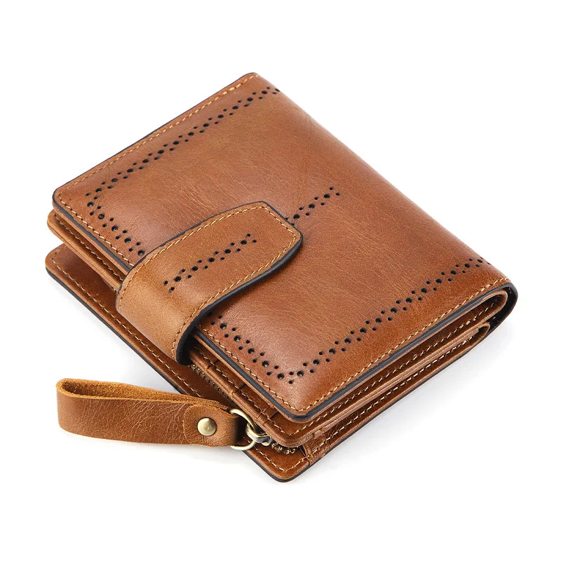 Women's RFID Blocking Leather Small Zipper Pocket Wallet Card