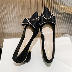 Women Pumps French Thick Heels High Heels Pointed Single Shoes