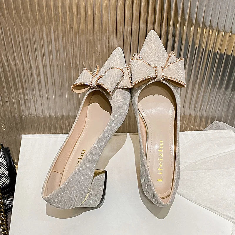 Women Pumps French Thick Heels High Heels Pointed Single Shoes