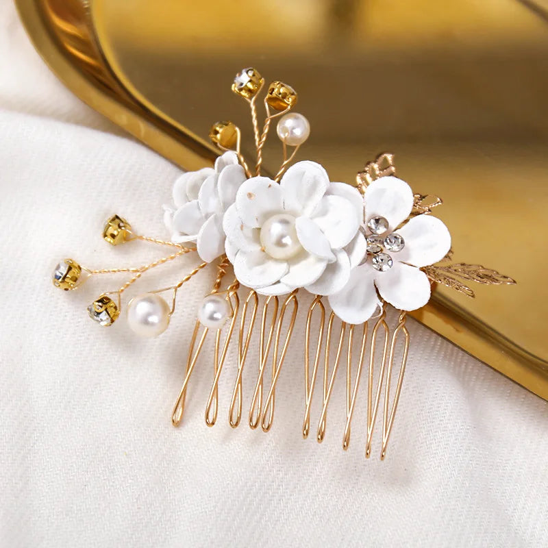 Bride Artificial Flower Beads Side Comb Accessories Jewelry