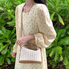 Woven Beige Grass Crossbody Bag Boho-chic Handbag Crochet Shoulder Bag