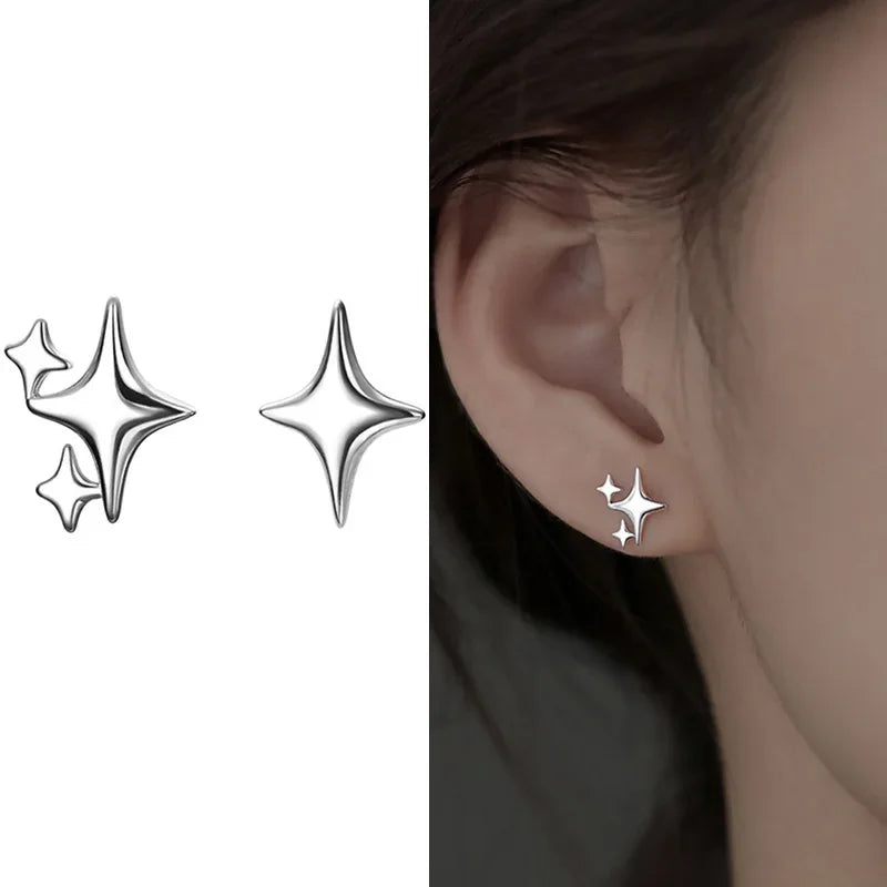 Simple Piercing Stud Earrings for Women Star Moon Fine Jewelry