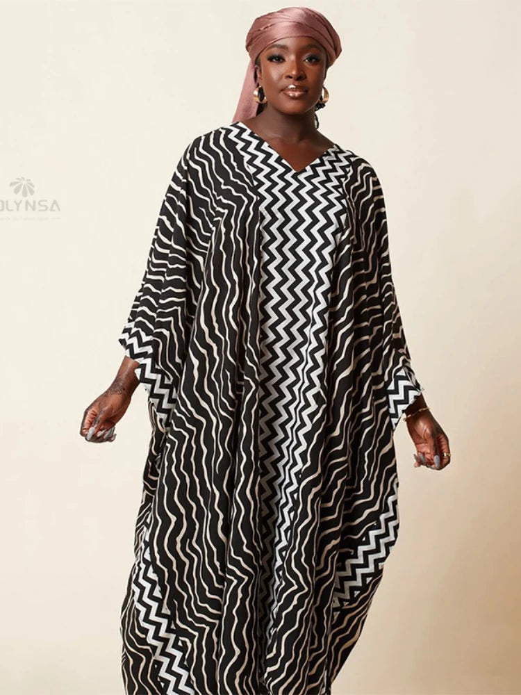 Retro Striped Batwing Sleeve Plus Size Loose Maxi Dress