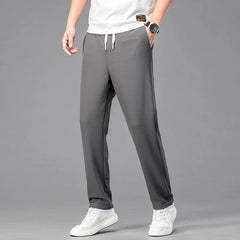 Straight Classic Waffle Elastic Waist Thin Casual Trousers