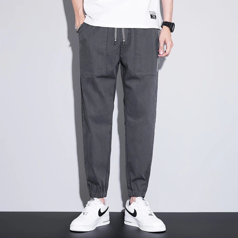 men's thin casual pants loose waist nine points elastic waist pants