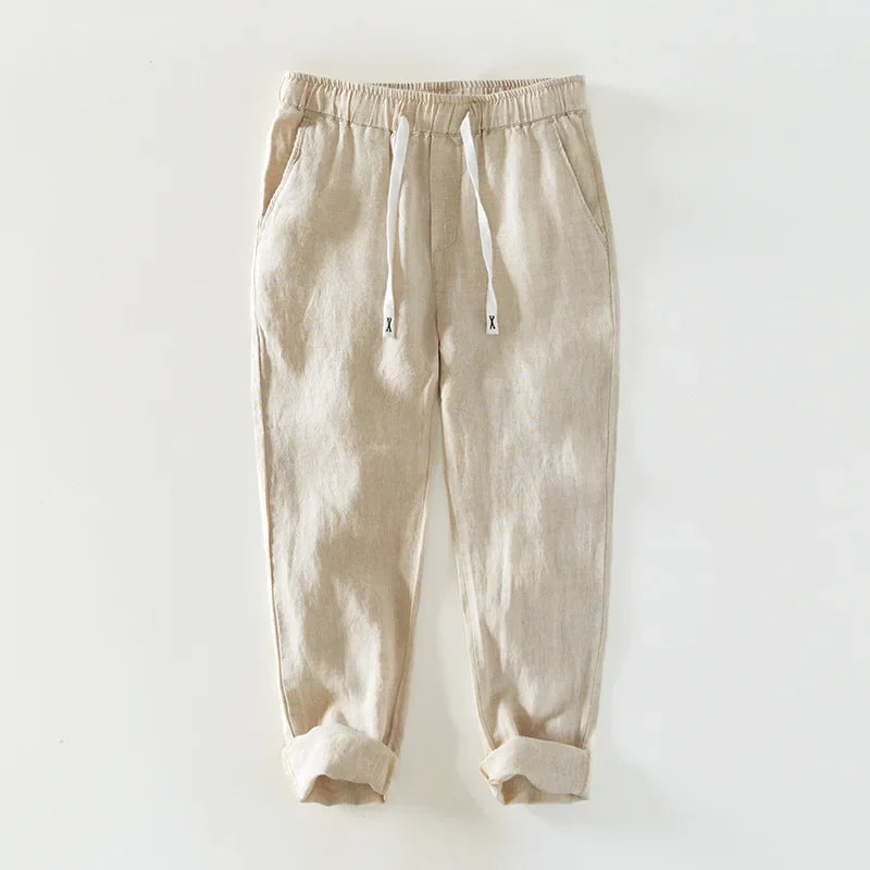 Pure Color Linen Pants Men Clothing Casual Simple Oversize Trousers