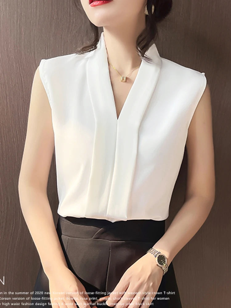 Office Lady Style Shirts Women Sleeveless Women Blouse Shirts