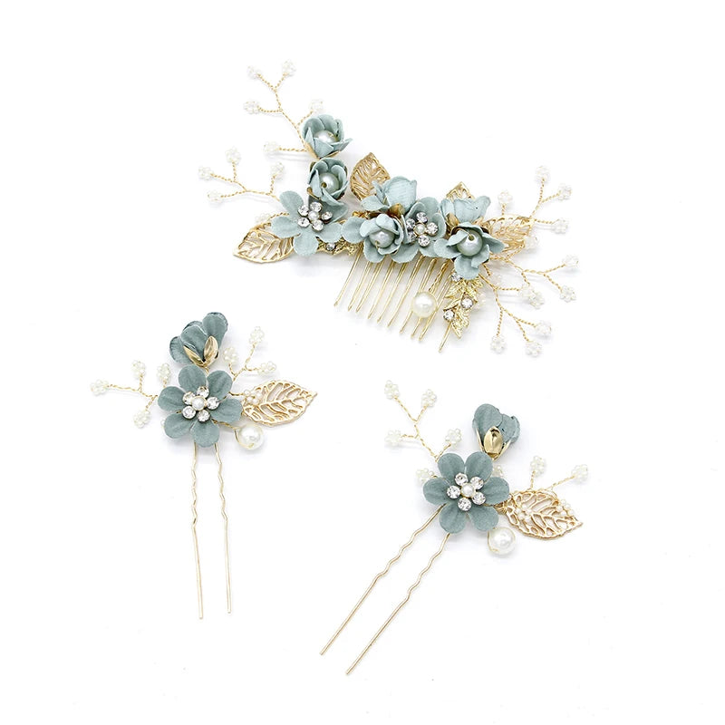 Bride Artificial Flower Beads Side Comb Accessories Jewelry