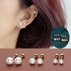 Stainless Steel Pearl Ear Studs Earrings Jewelry