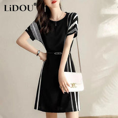 Elegant Fashion Printed Knee Length Robe Short Sleeve Chiffon Dress